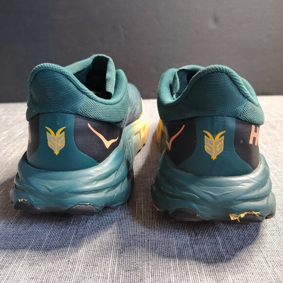 Hoka One One Teal and Yellow Athletic Shoes - Picture 6 of 11